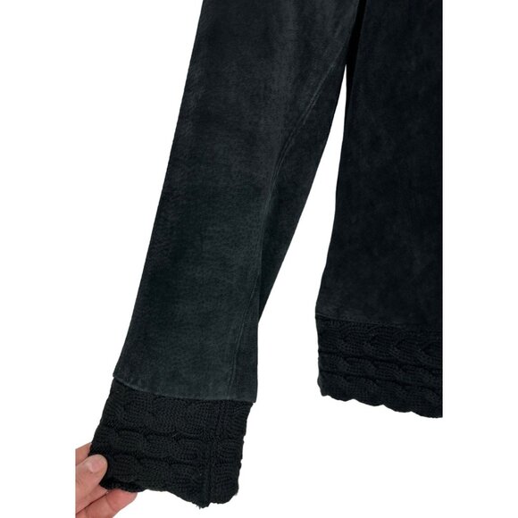 Coldwater Creek Genuine Suede Leather Black Cable Knit Jacket Women's Size M - Picture 4 of 10